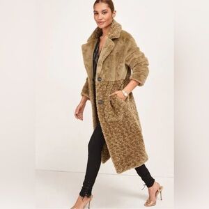 NEXT Direct Olive Green Longline Faux Fur Teddy Borg Mix Coat Size US 10